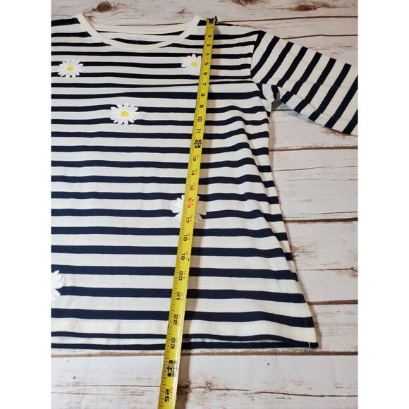 Talbots Top Womens Large Petite French Striped Blue White Embroidered Flowers - Picture 7 of 8